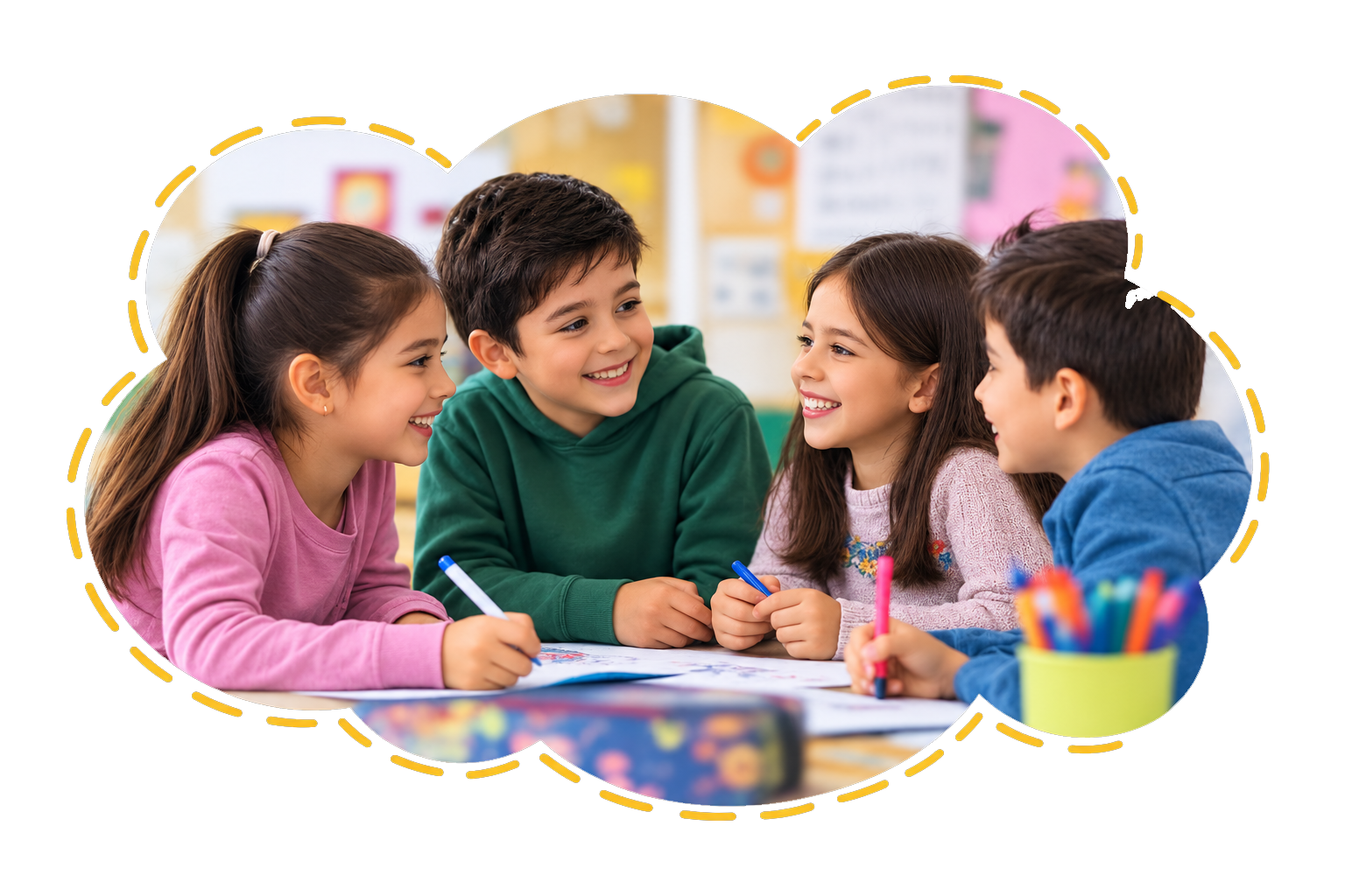 Estudiantes trabajando juntos